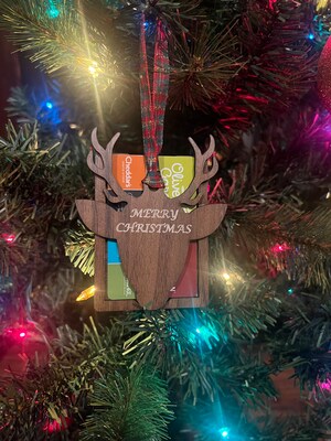 Walnut Merry Christmas Gift Card Reindeer Ornament - image2